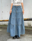 Murie Denim Tiered Button Long Skirt