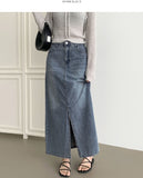 Cooling Summer Loose H-Line Back Banding Long Denim Skirt