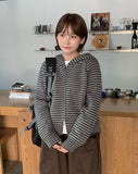 Runro Stripe Two-Way Hood Zip-Up Knit Cardigan