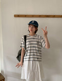 Kaol Stripe Dot Hood Short Sleeve Tee