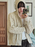 Cent cable knit hooded zip-up