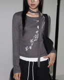 [Scarf Set] Pring Flower Printed Round Long Sleeve T-shirt