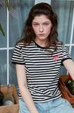 Muffin Heart Stripe CROP Ringer Tee