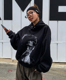 B-Pit Print Snap Balloon Crop Hoodie