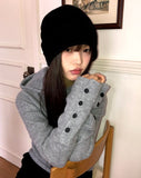 Lenin Button High Neck Hooded Long Sleeve Knit
