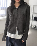 Siemen Ribbed High-Neck Pocket Two-Way Knit Zip-Up