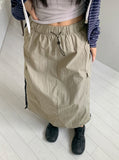 Rachel String Color Nylon Banding Pocket Cargo Long Skirt