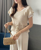 Exi Punching Crochet Cap Short Sleeve Knit