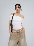 Silky Wrinkle Off-Shoulder Tee