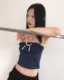 Hipsy Festival Ribbon Color Matching Shirring Slit Tube Top