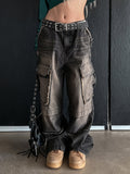 (UNISEX) Vintage Deki Washing Cargo Denim Pants