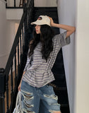 Multi stripe strap off-shoulder short sleeve