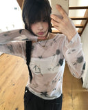 Dubi Flower Mesh See-through Long Sleeve T-shirt