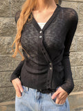 Brun Two-Button See-through Ribbed Knit Cardigan