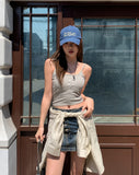 Pay ribbed button square-neck sleeveless (with cup)