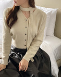 [Tie set] Lanti Heart V-Neck Knit Cardigan