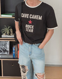 Rokdon Star Lettering Ringer Short Sleeve T-shirt