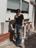 Depot damage embossed wide denim