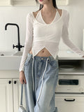 Solena Halter Neck Sleeveless Slit Cropped Long Sleeve T-shirt