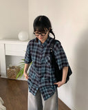 [unisex] Helka check over short sleeve shirt