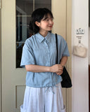 Kinnews String Crop Nylon Short Sleeve Shirt