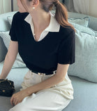 Gelato Color Matching Collar Cool Ribbed Knit