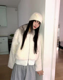 Nuha fur collar quilted short zip-up jacket