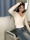 Bevel Spring Cable V-Neck Cropped Long-Sleeved Cardigan