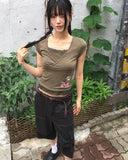 Nike V-neck Flower Embroidery Short Sleeve T-shirt
