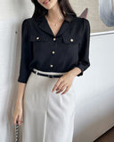 Boybi Collar Pocket Three Quarter Sleeve Jacket Blouse