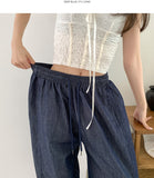 Non-Fade Raw Balloon Wide Jogger Banding Summer Pants