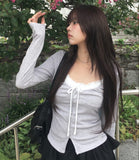 Dosi Ribbon Lace Slim Cardigan T-Shirt