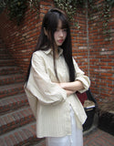 [MADE] Kael Color Matching Stripe Loose Fit Long Sleeve Shirt