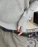 Tinen Fingerhole Waffle Crop Long Sleeve Tee
