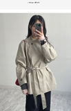 High-neck belted half trench coat