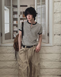 Holden Stripe Ribbed Henley Neck Ringer Short Sleeve Tee