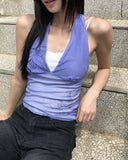 Ruin Flower Printing See-Through Halter Neck Sleeveless