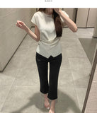 Hem Side Slit Ankle Length Capri Span Cotton Pants