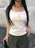 Cowl Layered Halter Ribbon T-Shirt