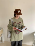[unisex] Poneki heart printing mesh over knit tee