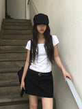 Thes Square Neck Daily Soft Short Sleeve T-Shirt