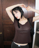 Shocker See-Through Cut Shirring Short Sleeve T-Shirt