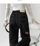 Carpenter Raw Union Jack Patch Stitch Long Wide Denim Pants