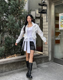 Sunlit strap shirring nylon zip-up jacket