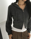 Ronky Two Way Cropped Hooded Knitwear Zip-Up