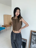 Kuten Vintage Frill Off-Shoulder Sleeveless Blouse