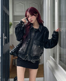 Reverse Crack Wash Two-Way Denim Jacket