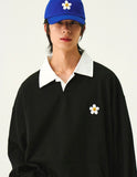 Flower Dot Embroidery Collar Sweatshirt