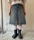 Ryoiki Vintage Washing Fringe Denim Midi Skirt