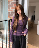 Burnt V-neck Button Long Sleeve